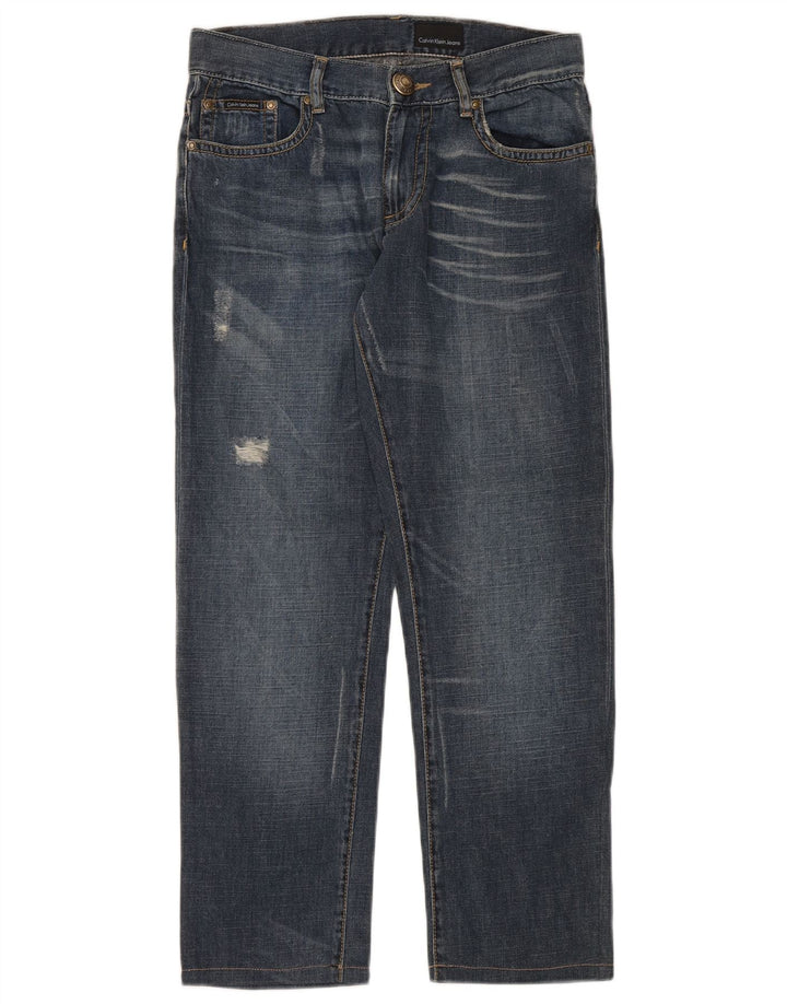 Męskie jeansy Calvin Klein w trudnej sytuacji, proste W31 L28, niebieska bawełna