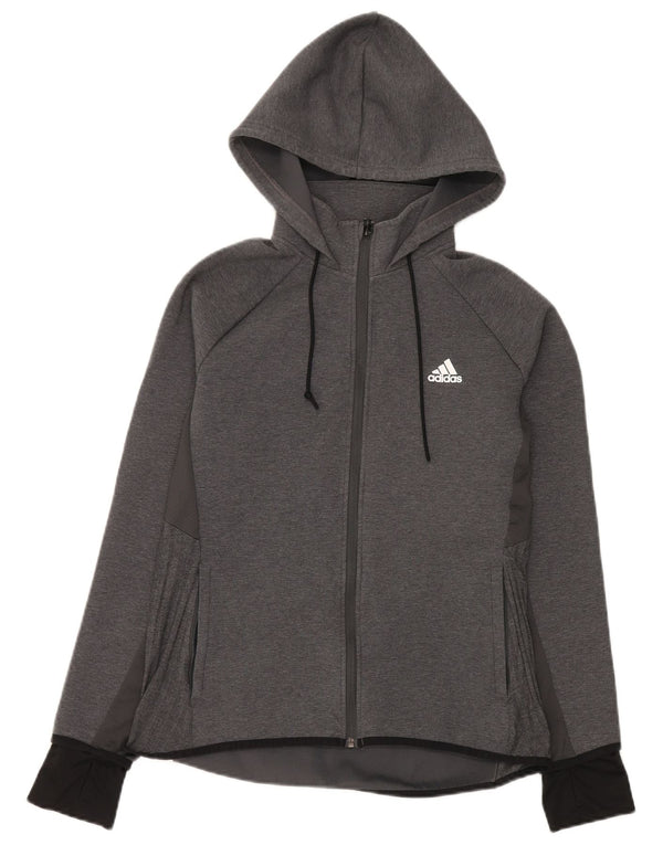 Damski sweter z kapturem i zamkiem błyskawicznym Adidas UK 14, duży, szary, bawełniany