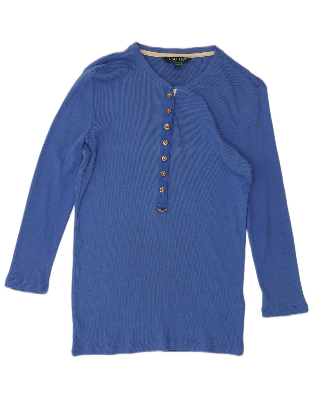 RALPH LAUREN Damski top z rękawem 3/4, UK 12, średni niebieski, bawełniany