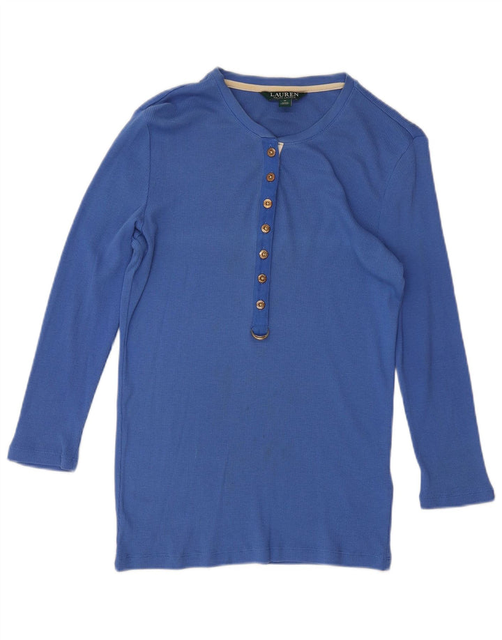 RALPH LAUREN Damski top z rękawem 3/4, UK 12, średni niebieski, bawełniany