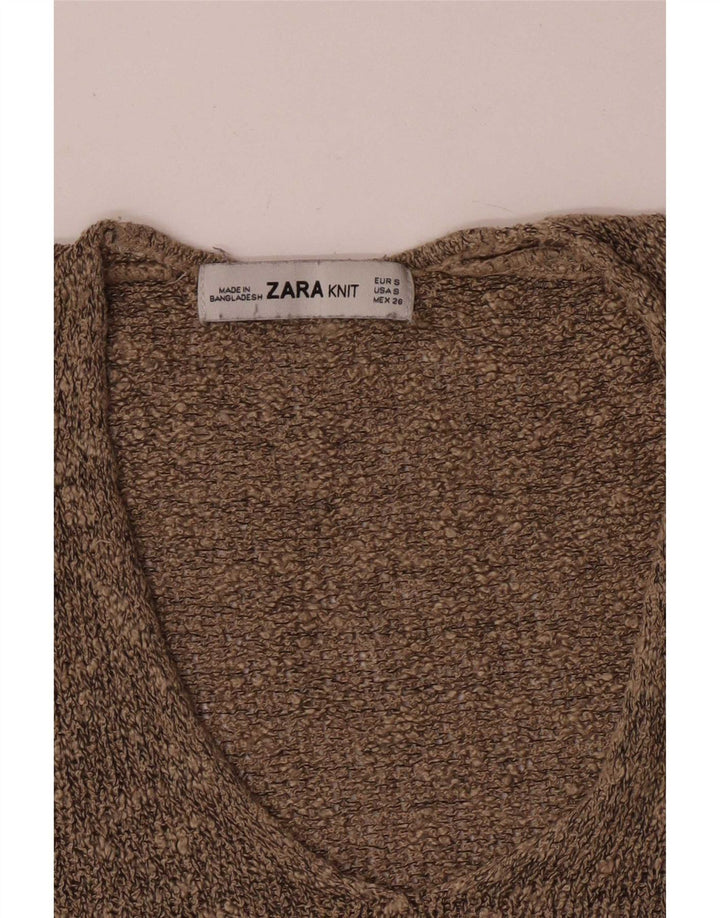 Sweter damski Zara z dekoltem w kształcie litery V, UK 10, mały brązowy