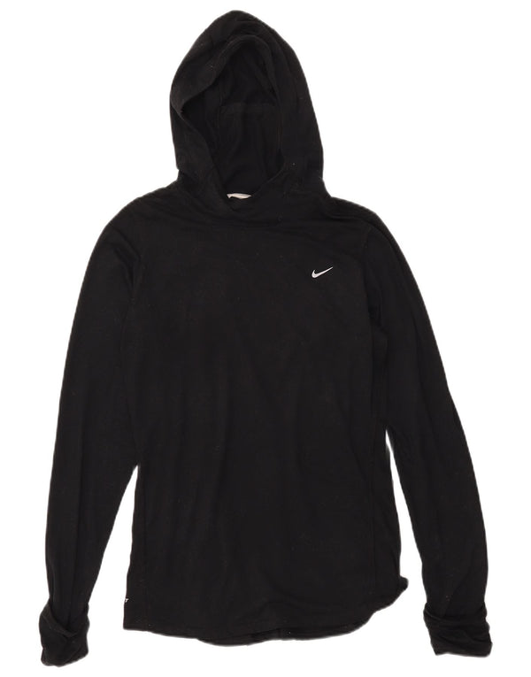 Damska koszulka NIKE Dri Fit z kapturem i długim rękawem, UK 14, średni czarny poliester