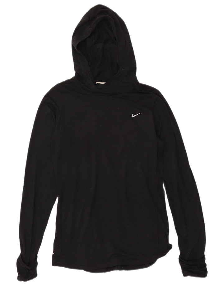 Damska koszulka NIKE Dri Fit z kapturem i długim rękawem, UK 14, średni czarny poliester