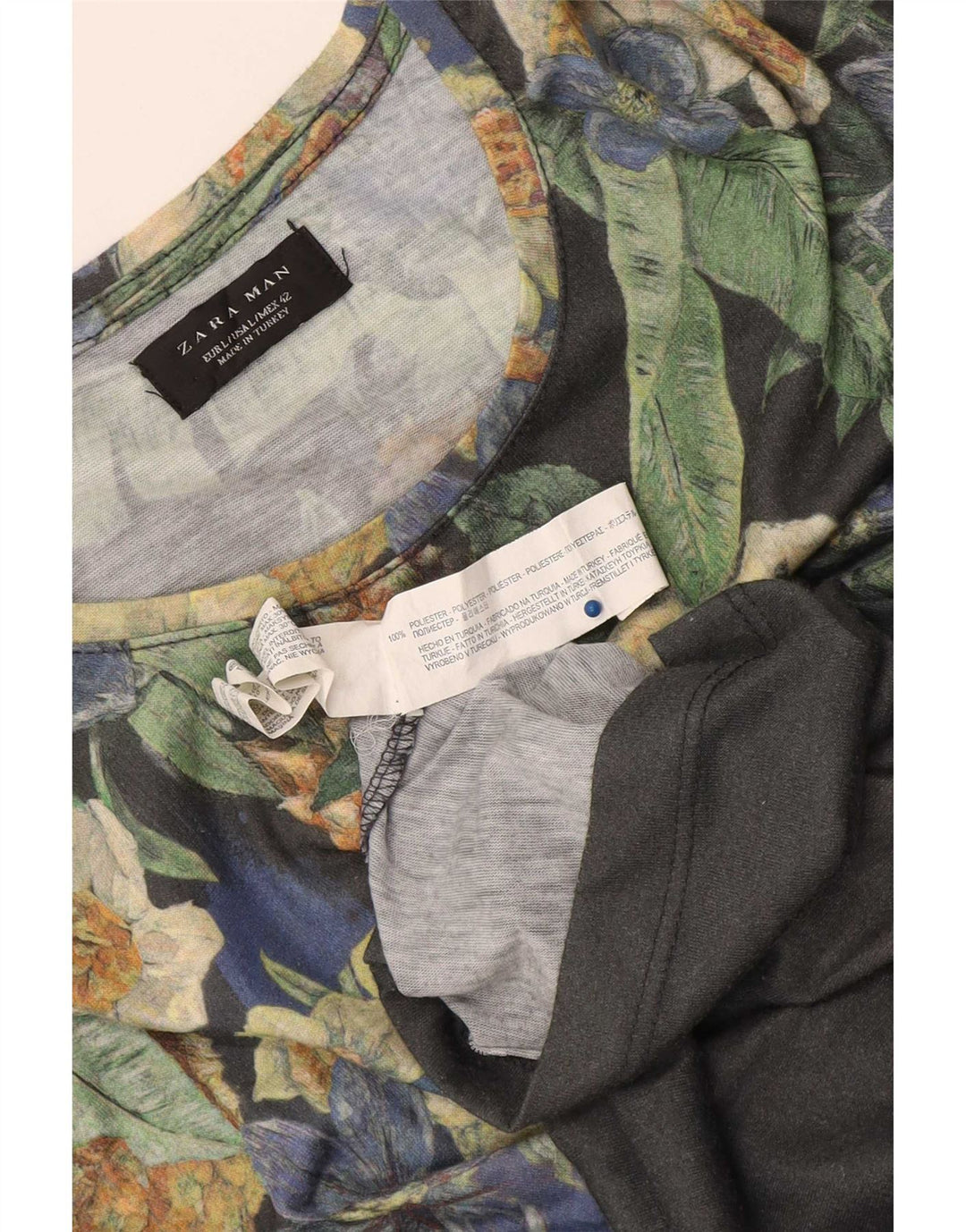 Męski T-shirt z grafiką Zara, duży, szary, kwiatowy poliester