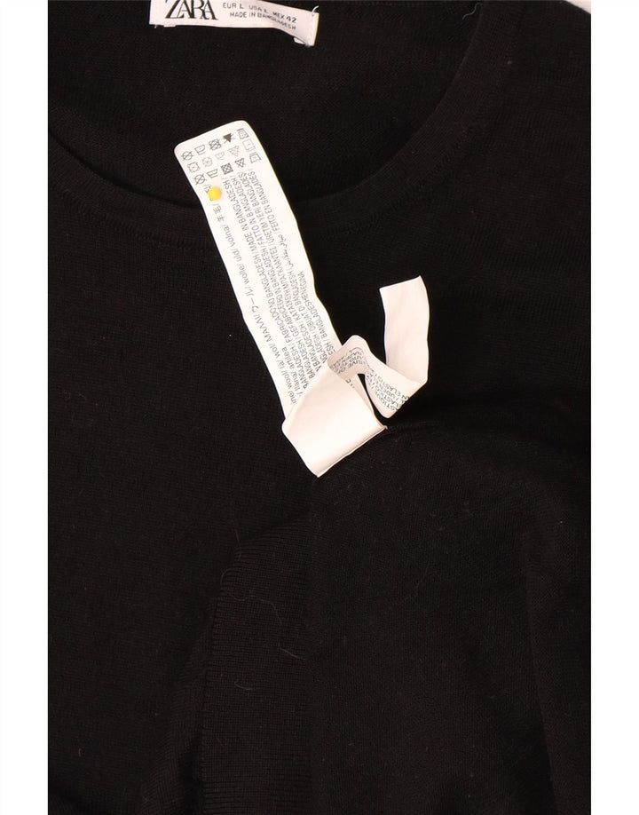Zara Męski sweter z okrągłym dekoltem, duży, czarny, wełniany