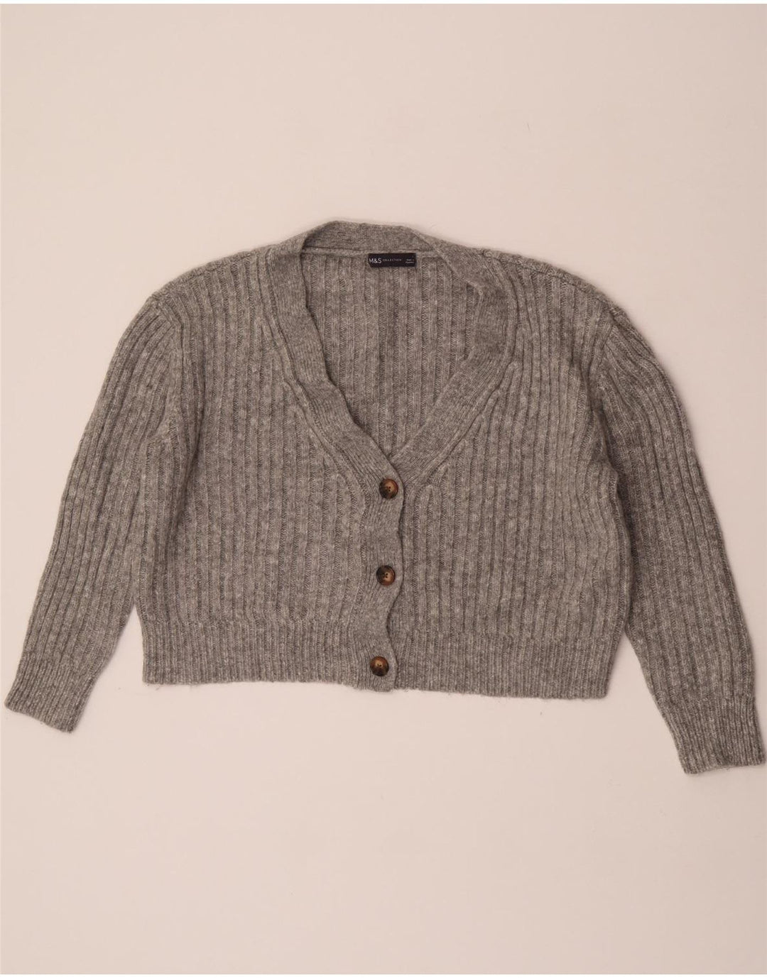 Marks & Spencer Damski sweter typu Crop Oversized Cardigan UK 16, duży, szary