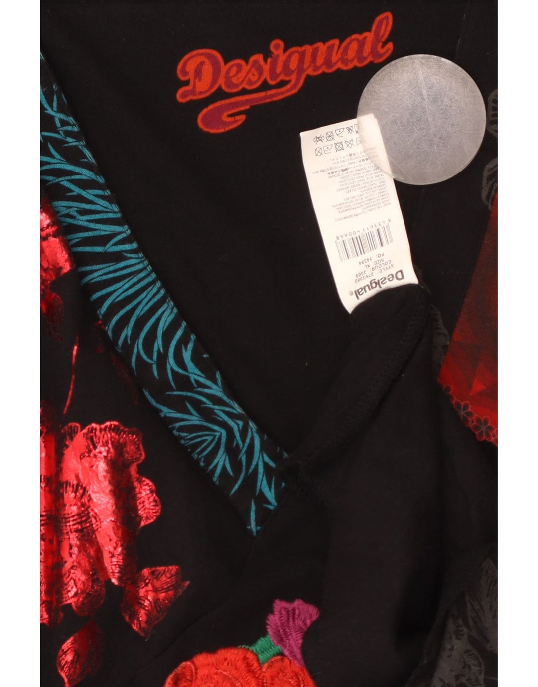 DESIGUAL Damska graficzna sukienka o linii A z długim rękawem UK 18 XL, czarna w kwiaty