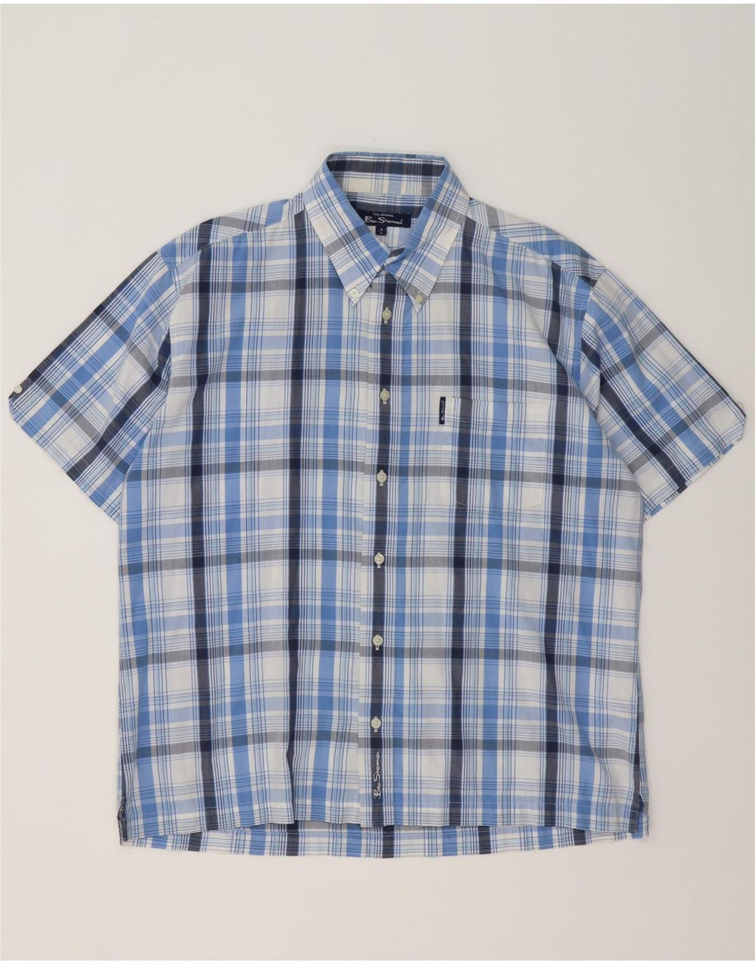 Męska koszula z krótkim rękawem Ben Sherman, duża, niebieska, bawełniana krata