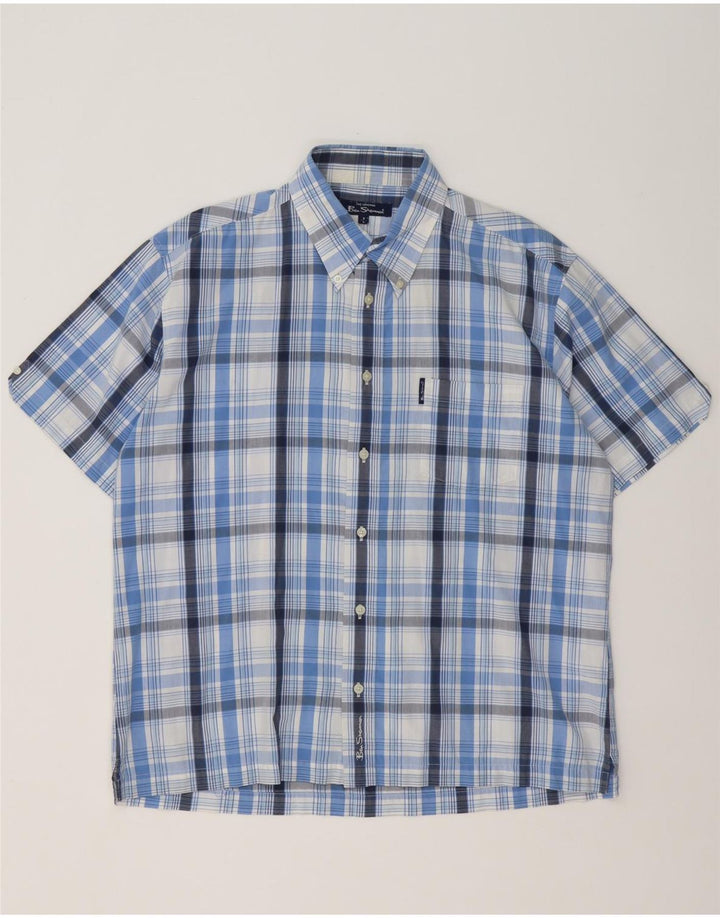 Męska koszula z krótkim rękawem Ben Sherman, duża, niebieska, bawełniana krata