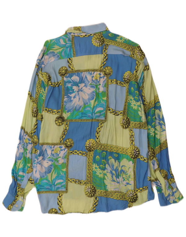 Vintage koszula męska XL niebieska patchworkowa wiskoza