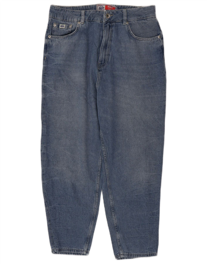 Damskie jeansy Superdry Ruby z wysokim stanem, wąskie, W30 L24, niebieska bawełna