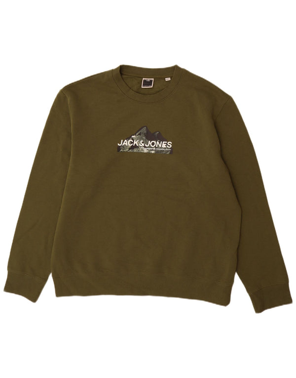 Męski sweter z grafiką Jack & Jones, 2XL, bawełna khaki