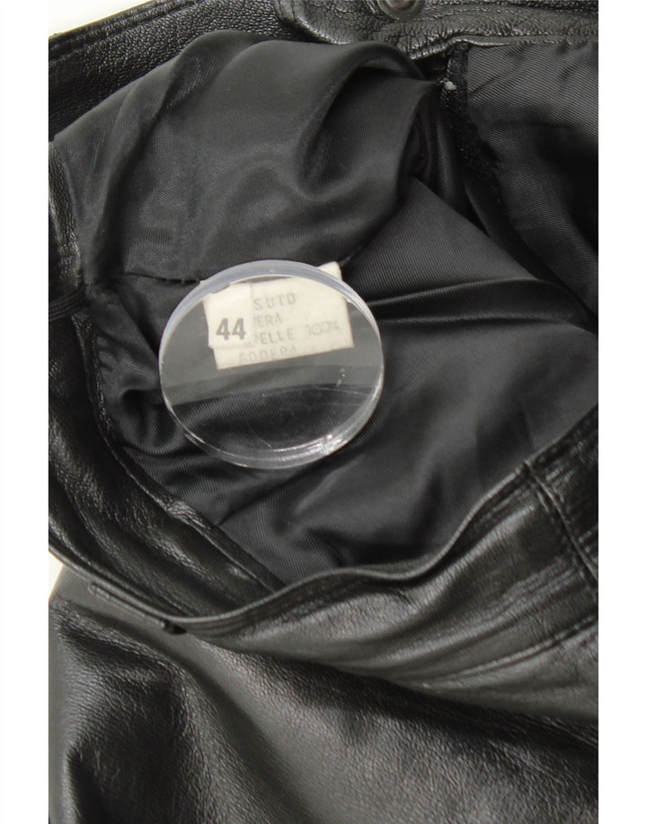 VINTAGE Damska skórzana spódnica z wysokim stanem IT 44 Medium W26 Czarna skóra