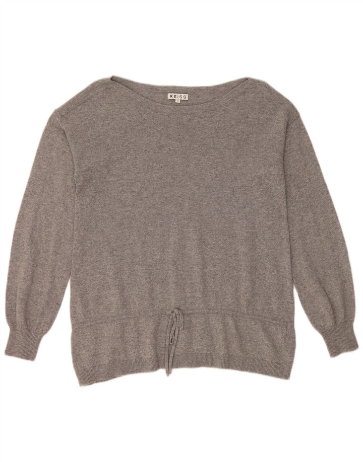 Sweter damski REISS z dekoltem w łódkę UK 14, średnioszara wiskoza