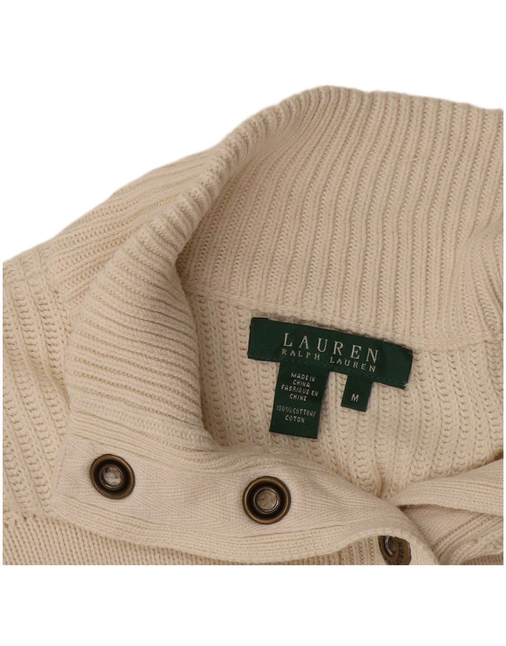 Damski sweter zapinany na guziki Ralph Lauren UK 14 Średniej białej bawełny