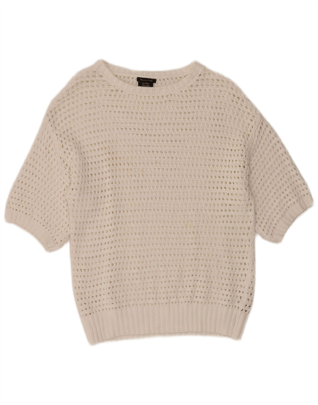 MASSIMO DUTTI Damski sweter szydełkowy z dekoltem w łódkę UK 12 Średni biały