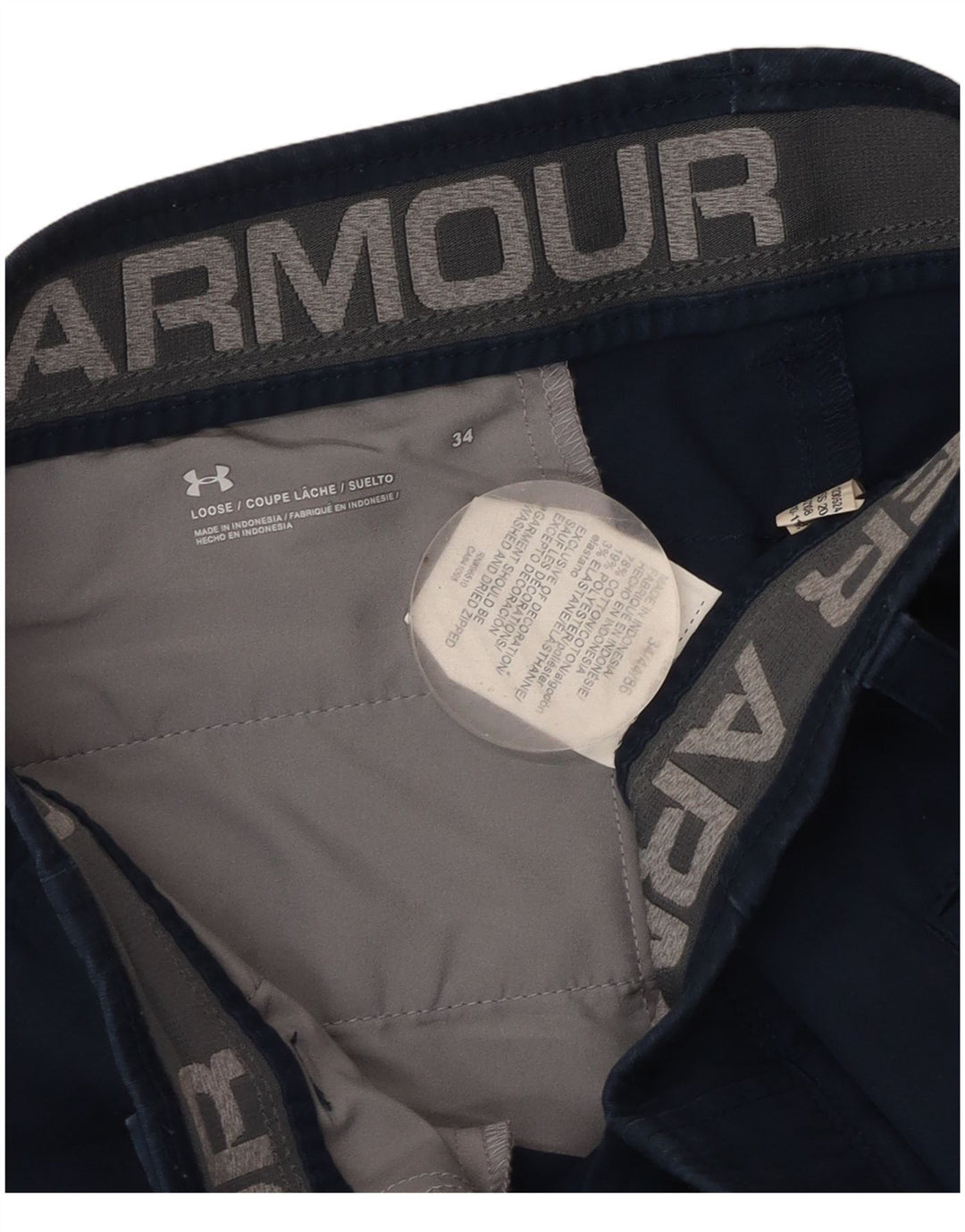 Męskie spodenki Chino UNDER ARMOUR W34, duże, granatowe, bawełniane