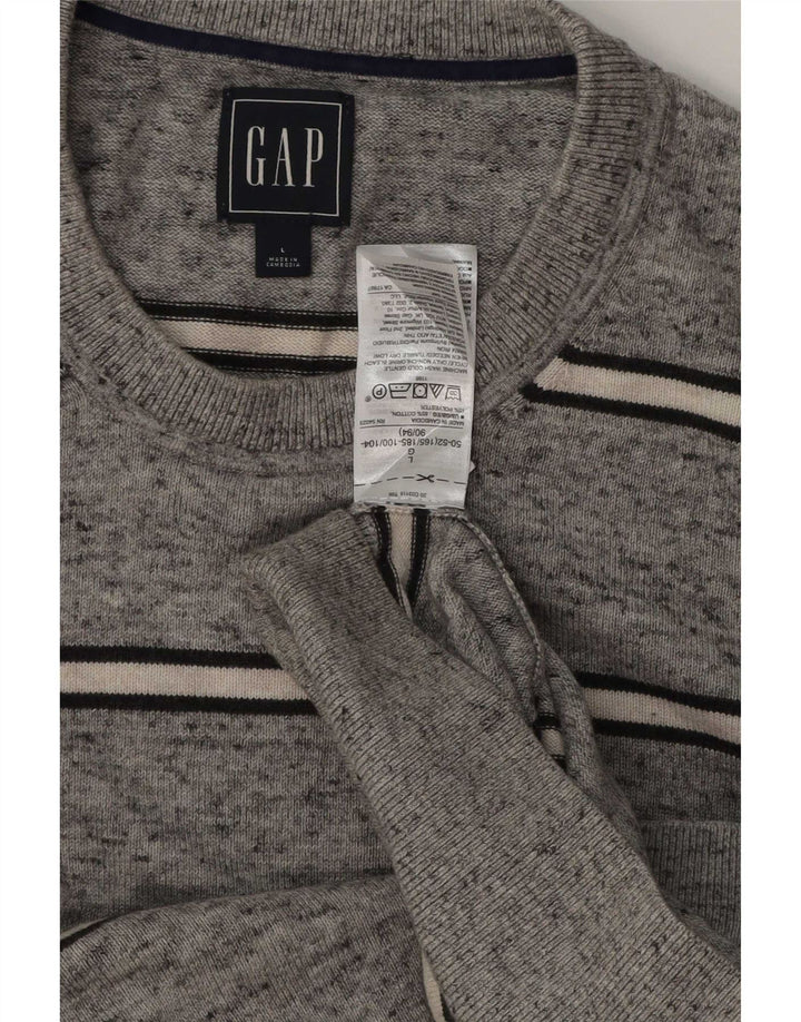 Męski sweter Gap z okrągłym dekoltem, duży, szary, bawełniany w paski