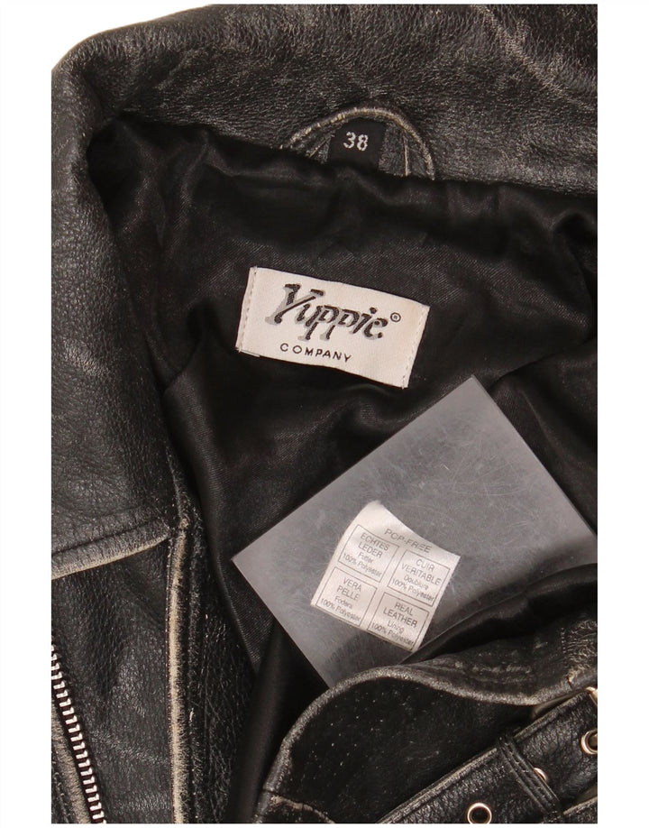 Damska kurtka motocyklowa Yuppie ze skóry Crop EU 38, średnia czarna skóra