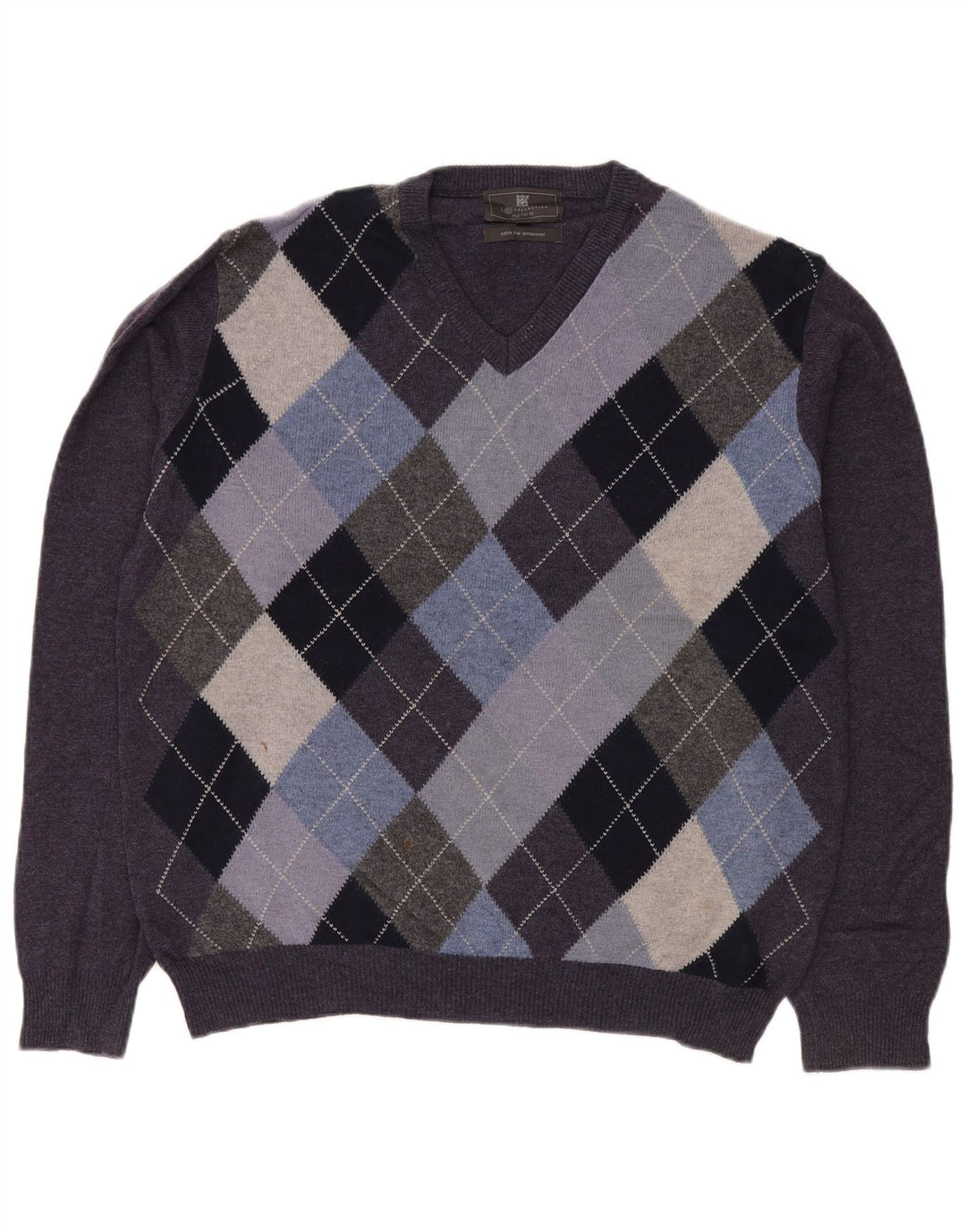 Marks & Spencer Męski sweter z dekoltem w kształcie litery V, średniofioletowy Argyle/Diament