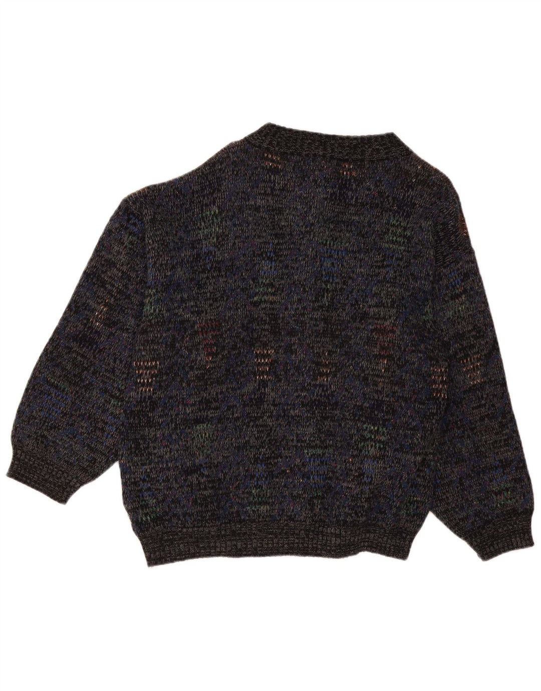Vintage męski sweter rozpinany, duży granatowy, wełniany nakrapiany