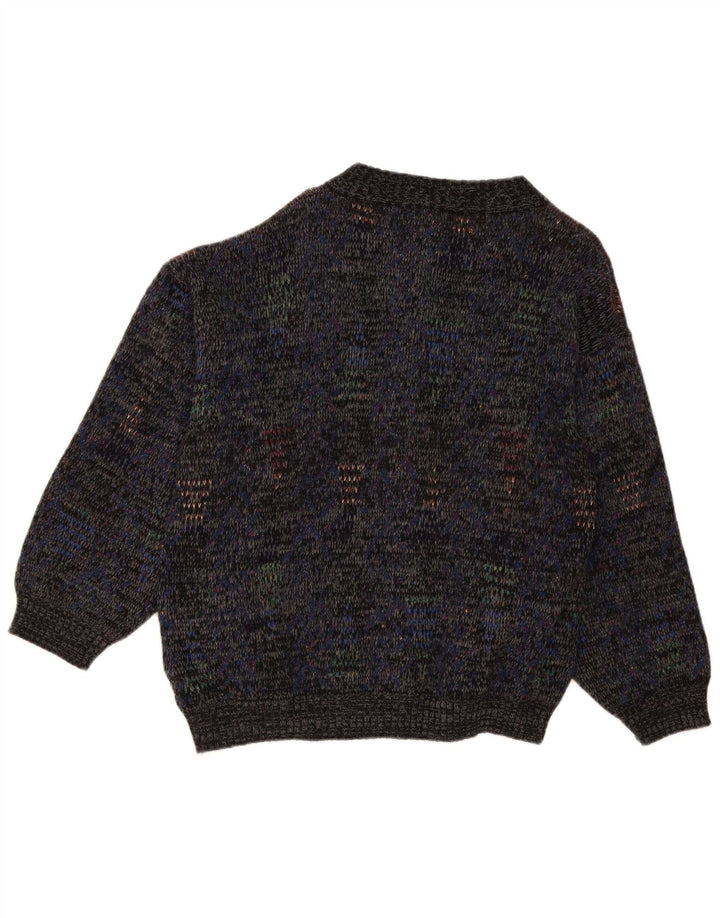 Vintage męski sweter rozpinany, duży granatowy, wełniany nakrapiany