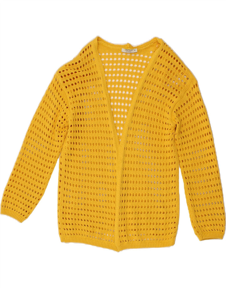 VINTAGE Womens Cardigan Sweater UK 12 Medium Yellow Cotton Vintage Vintage and Second-Hand Vintage from Messina Hembry 