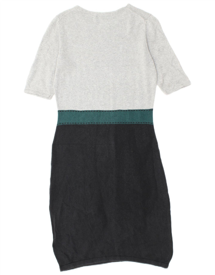 Damska sukienka sweterkowa HOBBS z krótkim rękawem UK 10, mała, szara, z blokami kolorów, jedwabna