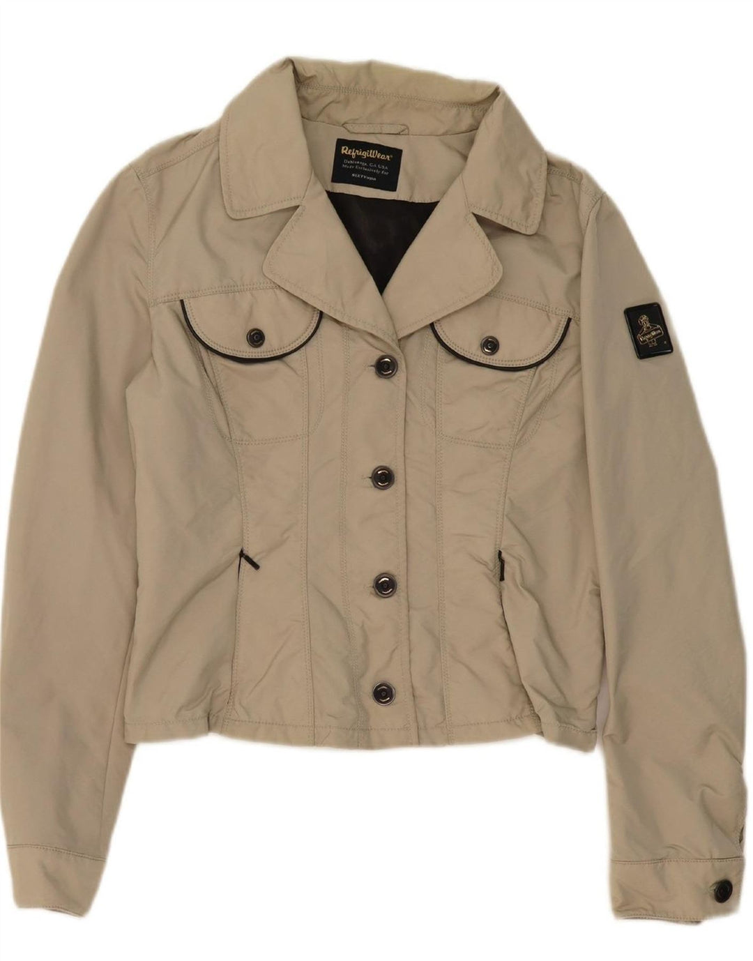 REFRIGIWEAR Womens 4 Button Blazer Jacket UK 16 Large Beige Polyamide