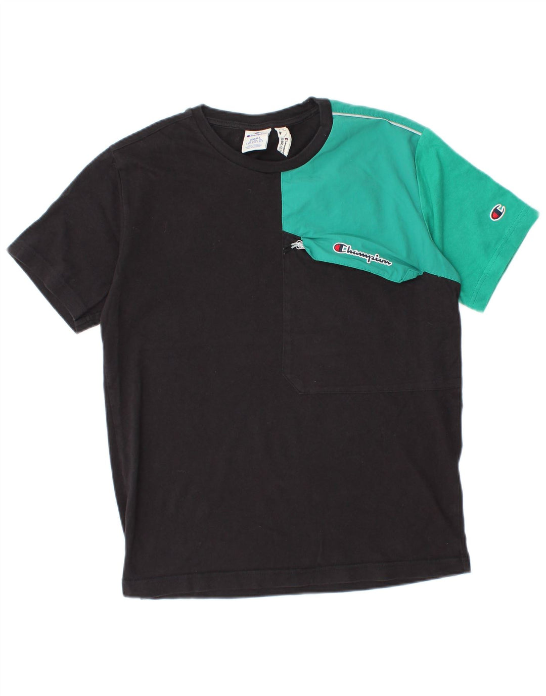 T-shirt męski Champion, mały, czarny, bawełniany z blokami kolorów