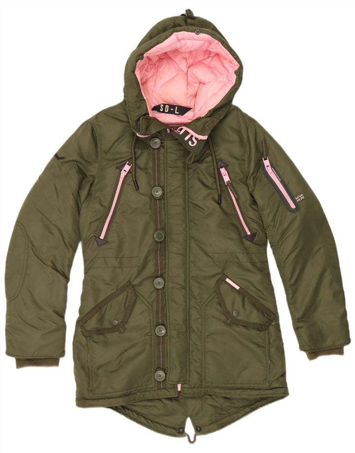 Damska kurtka parka z kapturem SUPERDRY UK 14, średni nylon khaki