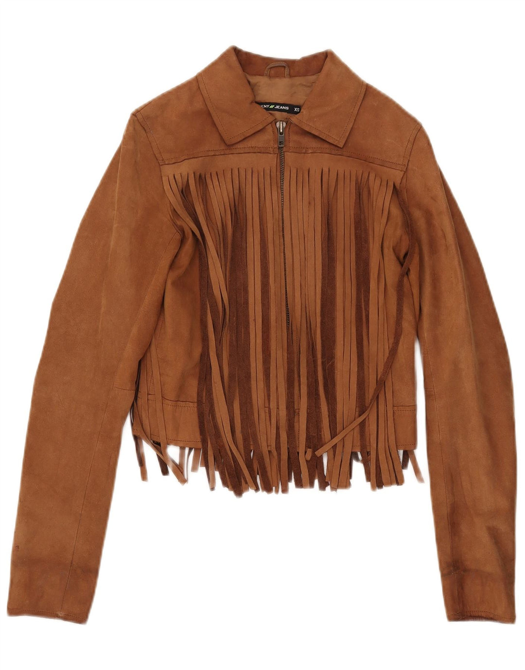 Damska zamszowa kurtka Dkny Crop UK 6 XS, beżowa skóra