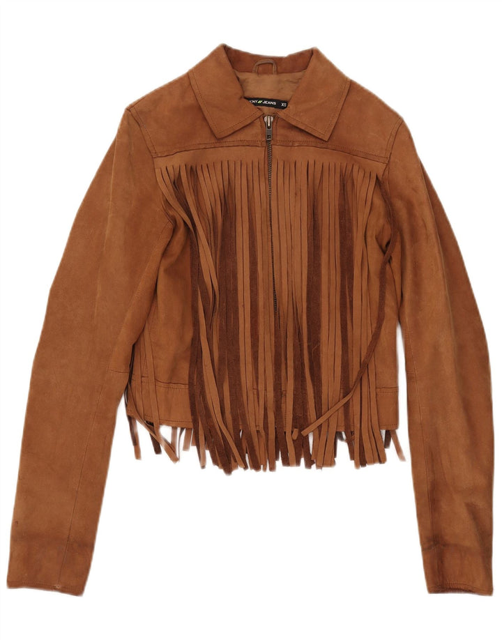 Damska zamszowa kurtka Dkny Crop UK 6 XS, beżowa skóra