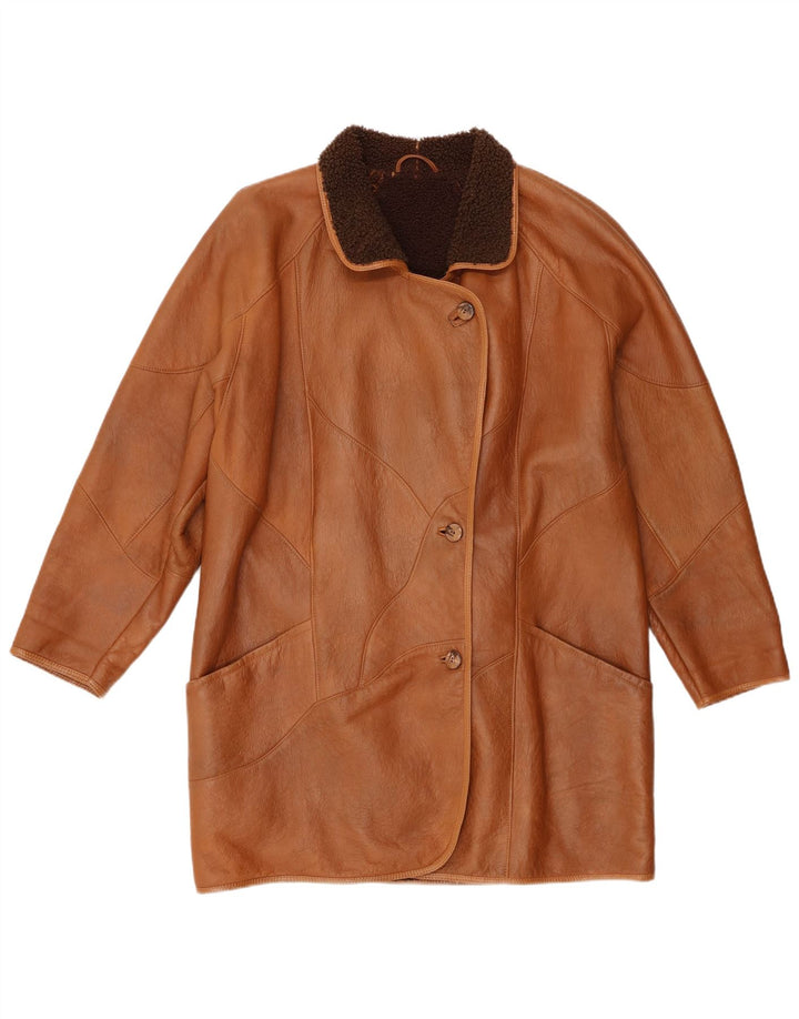 Vintage damski płaszcz z owczej skóry UK 18 XL brązowy