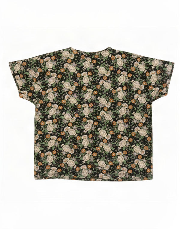T-shirt damski w stylu vintage Top UK 16, duży, czarny w kwiaty
