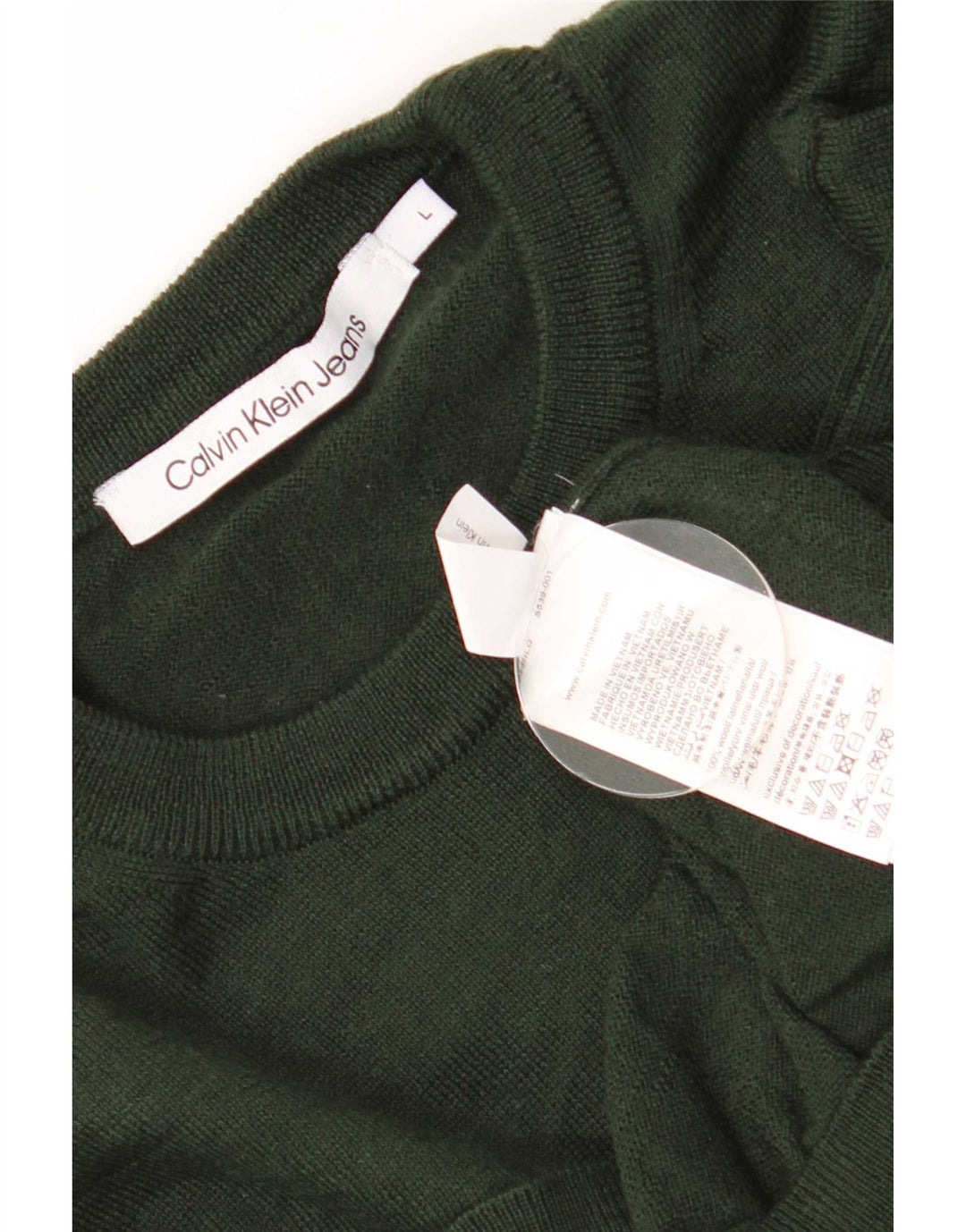 Męski sweter z okrągłym dekoltem Calvin Klein Jeans, duży, wełniany khaki