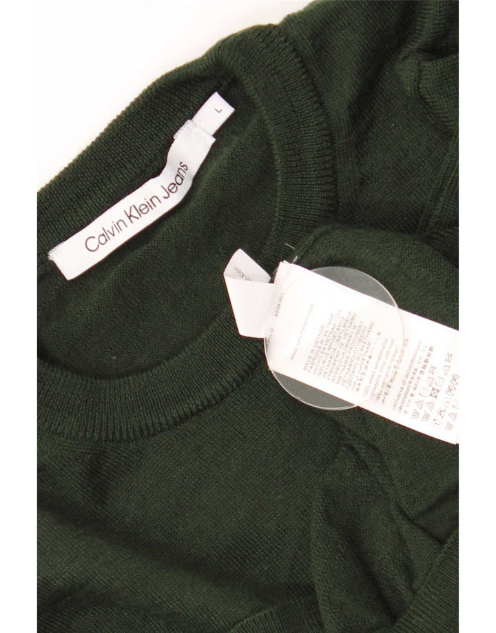 Męski sweter z okrągłym dekoltem Calvin Klein Jeans, duży, wełniany khaki