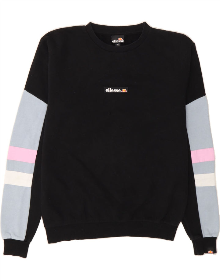 ELLESSE Womens Oversized Sweatshirt Jumper UK 10 Small Black Colourblock Vintage Ellesse and Second-Hand Ellesse from Messina Hembry 