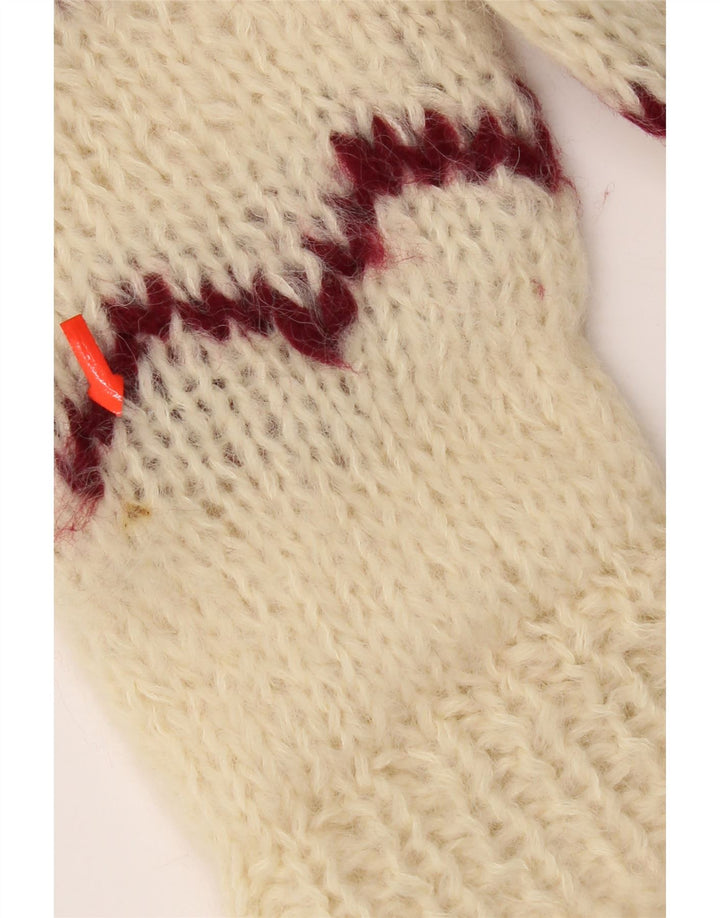 Sweter damski w stylu vintage z okrągłym dekoltem UK 14 Medium Off White Aztec