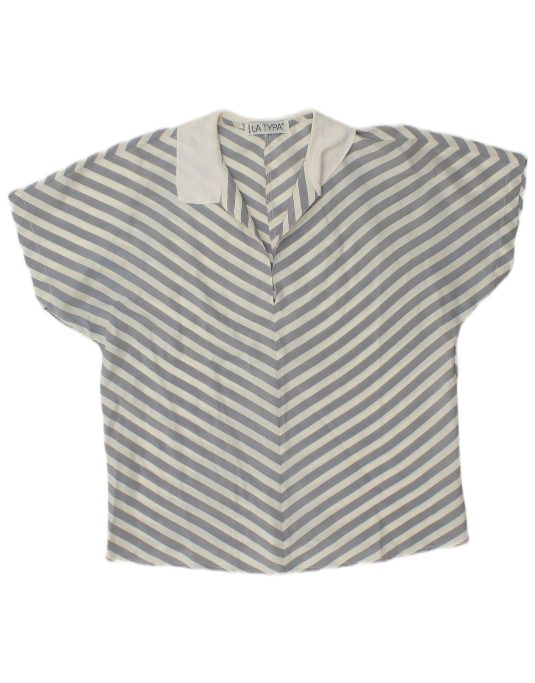 Bluzka damska z krótkim rękawem w stylu vintage, pulowerowa UK 14, średnie szare paski