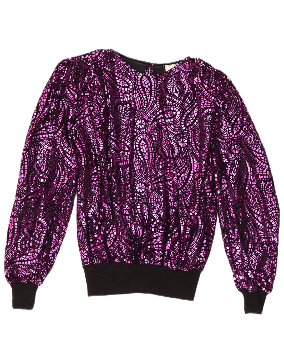 Damska bluzka oversize w stylu vintage, EU 38, średni fiolet Paisley Acetat