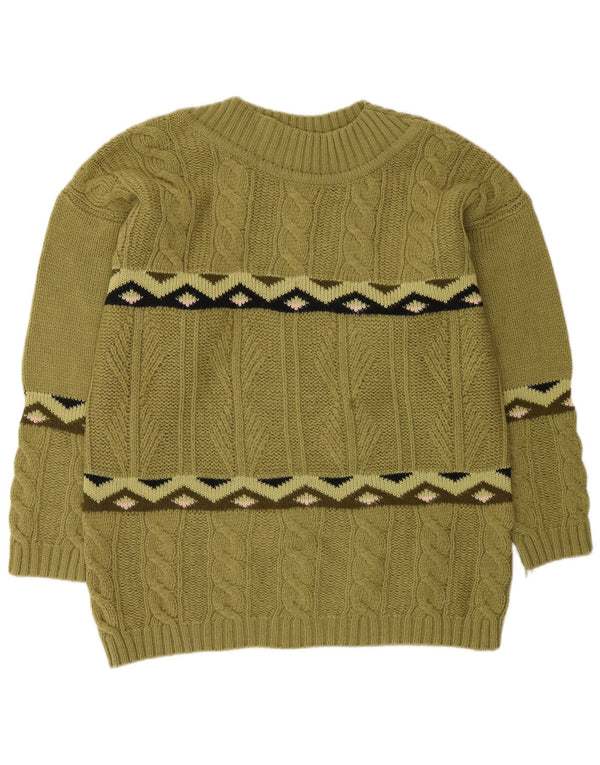 Sweter damski w stylu vintage z dekoltem w łódkę UK 16, duży, zielony, geometryczny