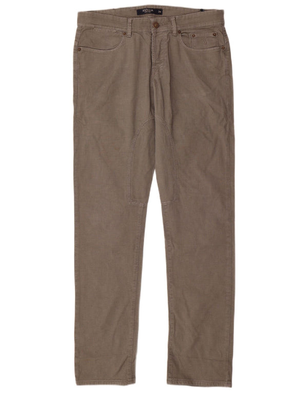 SIVIGLIA Męskie proste spodnie codzienne W34 L33 Beżowa bawełna Chevron