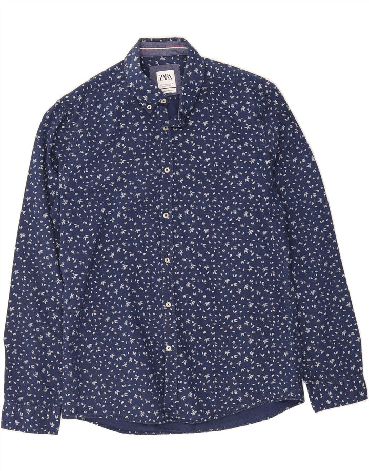 ZARA Mens Relaxed Fit Shirt Medium Navy Blue Floral Vintage Zara and Second-Hand Zara from Messina Hembry 