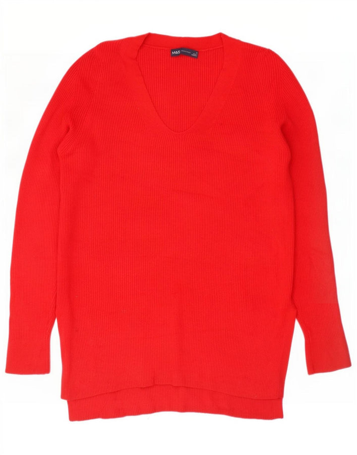 Marks & Spencer Damski sweter oversize z dekoltem w kształcie litery V, UK 10, mały, czerwony