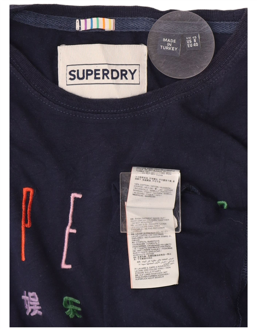 Damski T-shirt z grafiką Superdry Top UK 12, średni granatowy, bawełniany