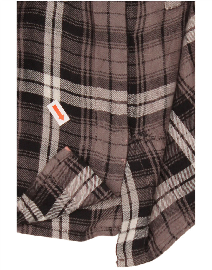 BENETTON Damska koszula flanelowa oversize UK 10 w małą brązową kratkę z wiskozy