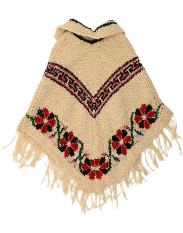 Damski sweter poncho VINTAGE w jednym rozmiarze, beżowy w kwiaty