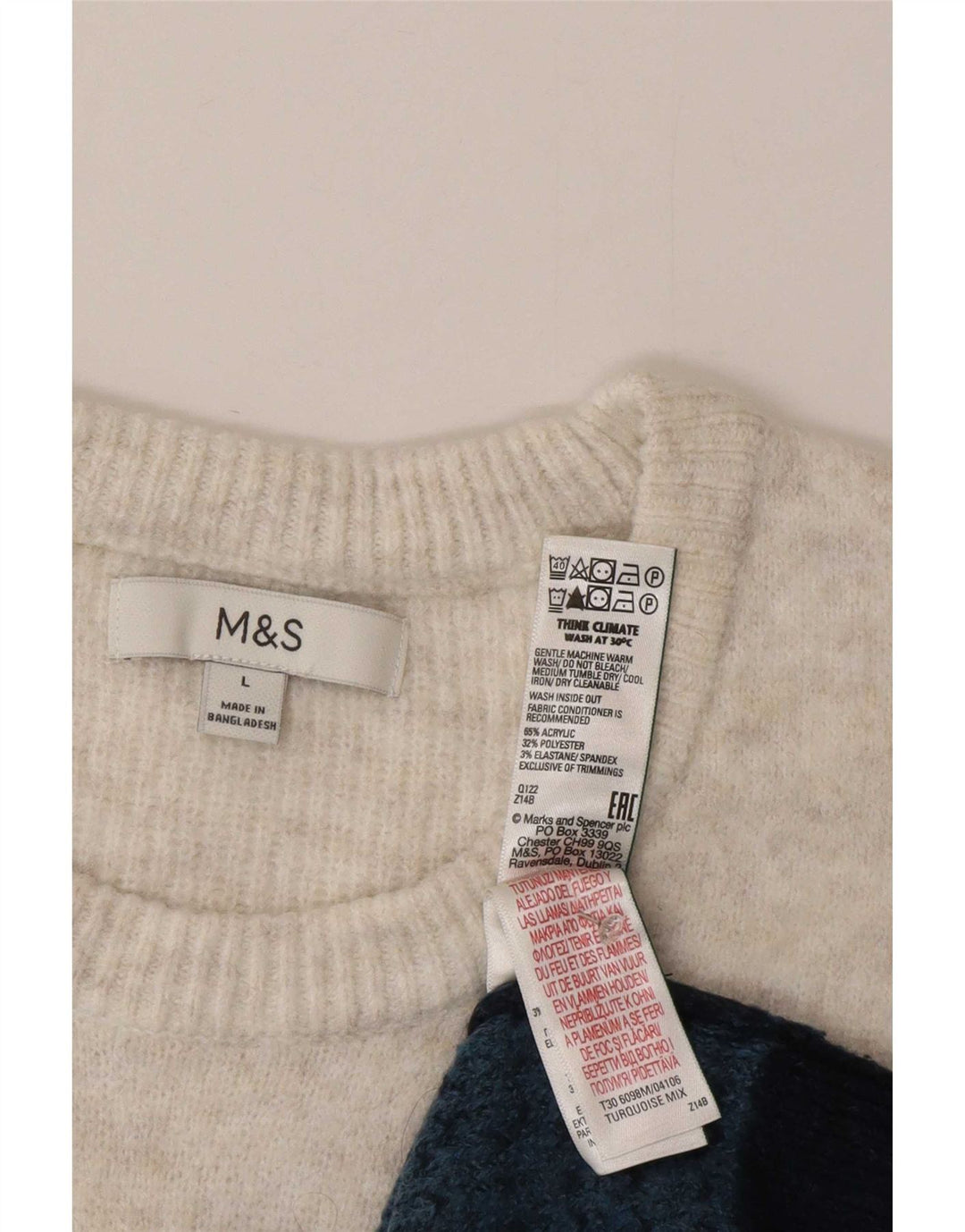 Marks & Spencer Męski sweter z okrągłym dekoltem, duży, turkusowy Fair Isle