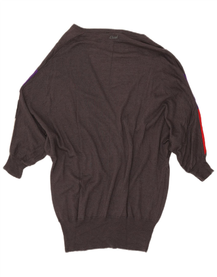 Damski sweter rozpinany DIESEL o przedłużonym kroju UK 10, mały, szary, z blokami kolorów